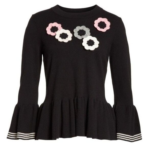 Kate Spade Floral Crochet Accent Bell Sleeve Peplum Sweater BNWT - Picture 1 of 2